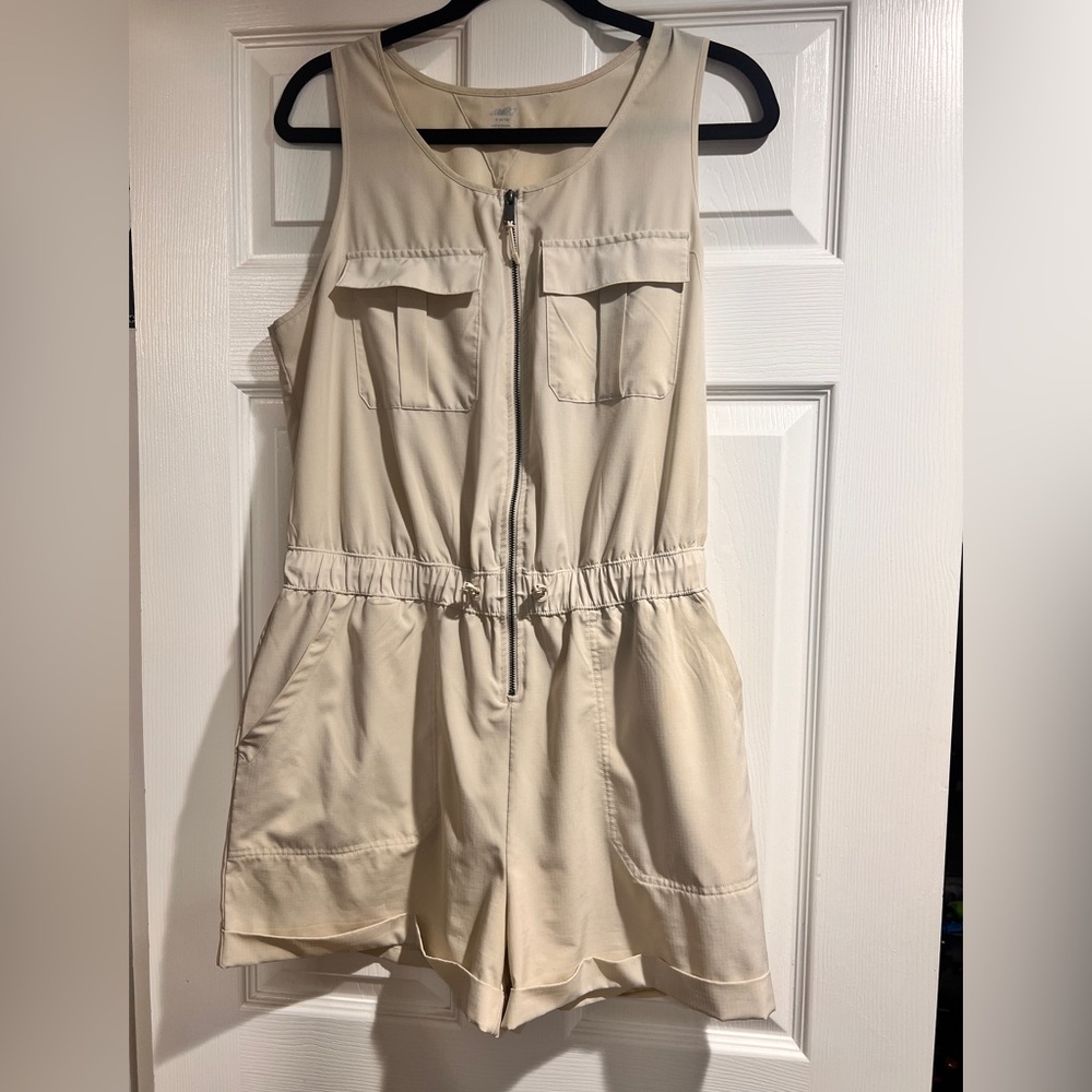 Avia Cream Sleeveless Zip-Front Romper